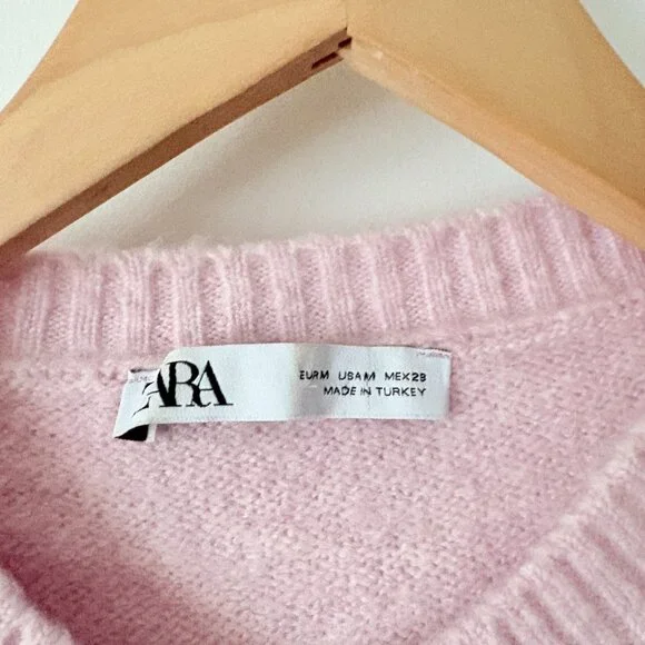 Zara Pearl Button Soft Knit Cardigan Light Pink Size Medium - Picture 5 of 6